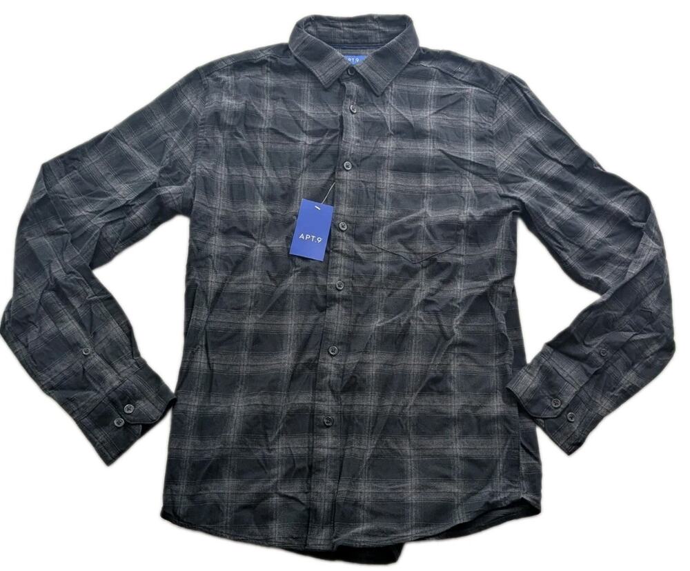 Apt. 9 Mens Size Small Plaid Long Sleeve Button-Up Stretch Flannel Shirt NWT